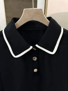 GlowEve Áo thun ngắn tay phối màu cổ polo thời trang mới dành cho nữ. - màu đen - Xem 7