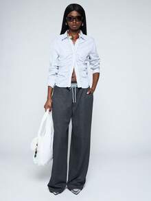 COUREZ Low Rise Oversized Sweatpants With Stripe Contrasting Waistband Y2K Summer For Women Summer For Women - Dark Grey - View 2