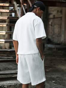 PAVTROS Men's White Short Sleeve Button-Front Shirt And Drawstring Waist Shorts Set,2 Piece Summer Vacation Outfits,Streetwear Co Ord Set Men Clothes - White - View 2