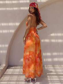 Firerie 女士纯色休闲吊带露背印花宽松夏威夷度假连衣裙，奶油黄 - 彩色 - 查看 3