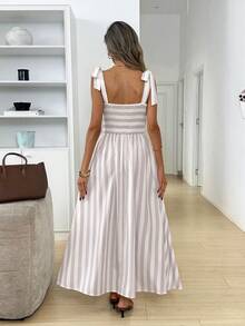 Women's Striped Tie Shoulder Casual Dress Women's Sleeveless Square Neck Striped A Line Maxi Dress VacationChic Women's Vertical Striped A Line Long Dress With Tie Shoulder Straps Summer Dress Spring Dresses Easter Dress Women Beach Dress Dress For Wedding Guest Vacation Dress,Summer Dresses For Women - Multicolor - View 7