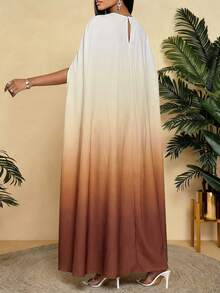 SHEIN Lady Đầm maxi dáng suông rộng, cổ tròn, tay cánh dơi, in họa tiết tie-dye, thích hợp cho nữ, thích hợp đi nghỉ mát. - Nhiều màu - Xem 2