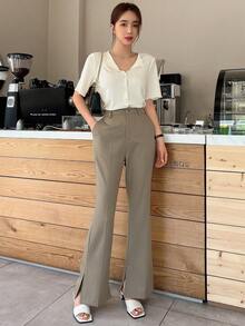 DAZY Lettuce Trim Button Front Tee Summer - Apricot - View 7