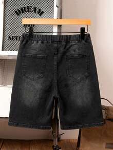 SHEIN Teens (Boys) Solid Color Minimalist Denim Shorts - Black - View 2