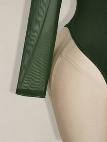 SHEIN ICON Plus Size Y2K Sexy Mesh Patchwork Bodysuit - Green - View 6