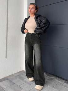 Jeta Ari 斜口袋阔腿牛仔裤、宽松牛仔裤 - 深灰色 - 查看 6