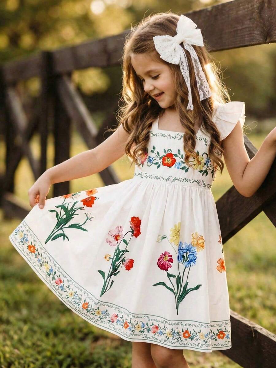 Emery Rose Kids 女童时尚印花短袖连衣裙 - 彩色 - 查看 1