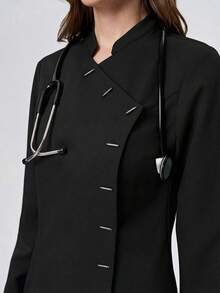 Scrubzie Anti-Wrinkle Stand Collar Long Sleeve Women's Scrub Uniform Top And Pants Set - Black - View 4