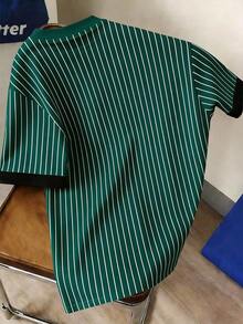 Manfinity Joysei Men's Casual Striped Cuff Patchwork Round Neck T-Shirt, Summer - Dark Green - View 2