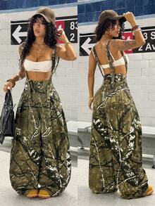 StreetHx Bộ jumpsuit denim dáng rộng, họa tiết cành cây dành cho nữ. - Nhiều màu - Xem 1