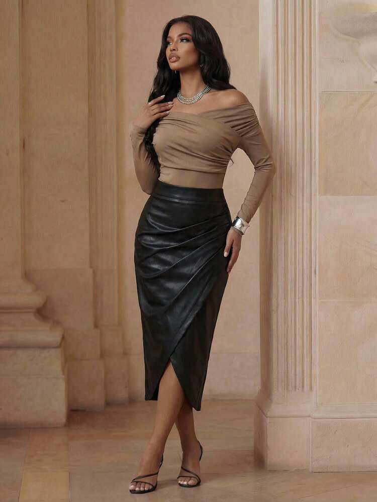 New Elegant Sexy Chic Quality Leather Pencil Skirt