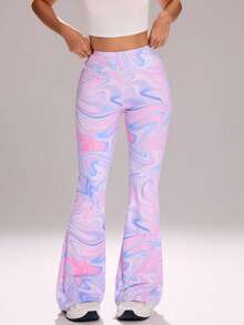 Sovereign Charm Women's High Waist Flare Leg Tie-Dye Print Sports Pants - Multicolor - View 3