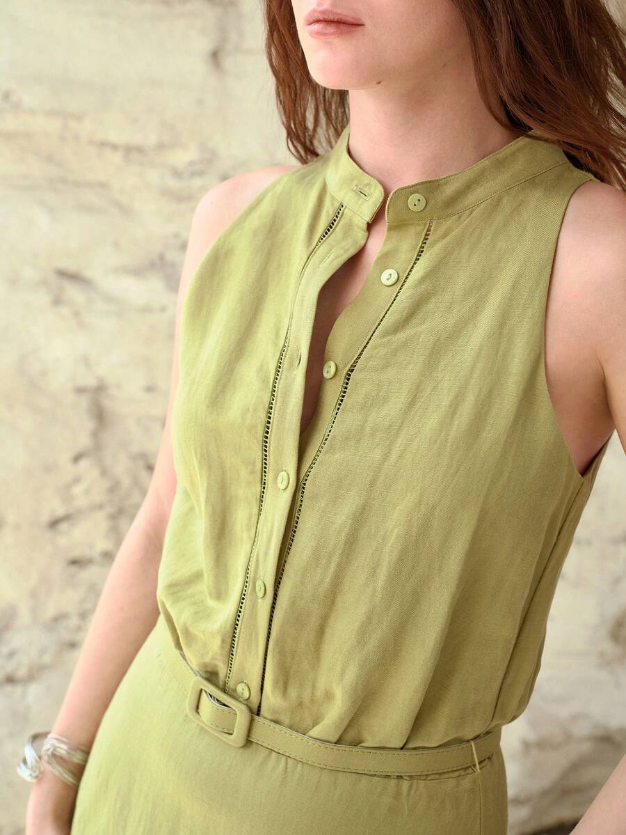 MOTF PREMIUM Đầm không tay chất liệu pha lanh, thời trang cho mùa xuân và mùa hè, thích hợp mặc hàng ngày. - Limelight Green - Xem 2