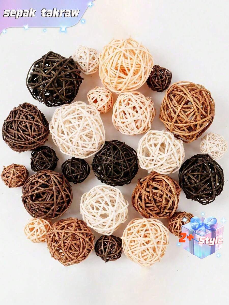 15pcs-Mixed Color Wicker Rattan Balls - Decorative Orbs Natural Spheres Craft DIY, Wedding Decoration, Christmas Tree, House Ornaments Vase Filler - 5Colors Assorted,45mm,Black,Grey,Brown And White,Black,Large Wicker Rattan Balls - Mix 5colours Decorative Balls For Bowls, Vase Fillers, Coffee Table Decorations, Wedding Party Centrepieces Decorative Confetti,3cm/4cm/5cm - 彩色 - 查看 1