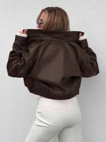 Jeta Ari Spring New Vintage Leather Jacket Short Women Regular Jacket For Valentine's Day,Fall Clothes - Brown - View 2