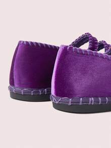 CUCCOO DOLLMOD Sepatu Wanita Ungu Bergaris Ganda Beludru Model Mary Jane Flat - -36A ungu - View 4