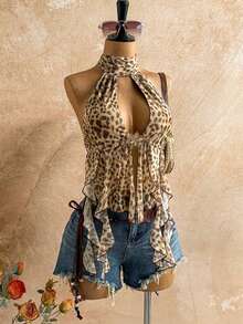 Soleia Bộ jumpsuit nữ cỡ lớn gợi cảm họa tiết da báo, cổ chữ V khoét sâu, hở lưng, thích hợp cho tiệc tùng, Giáng sinh, hẹn hò, hộp đêm, bãi biển, du thuyền, tiệc trà chiều, phong cách Bohemian, Boho, kỳ nghỉ. - Nhiều màu - Xem 6