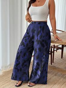 SHEIN LUNE Plus Size Women Allover Print Casual Versatile Vacation Pants, Spring/Summer - Multicolor - View 4