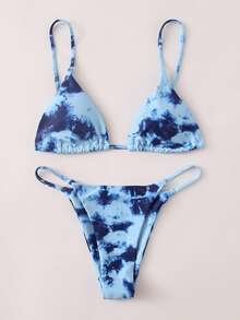Swim Vcay Summer Beach Tie Dye Bikini Set Triangle Bra & Tanga Bottom 2 Piece Bathing Suit - Blue - View 5