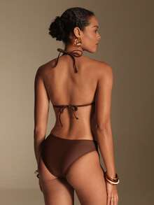 Swim Oasis Women's Solid Color Hollow Out Halter Spaghetti Strap Fashionable Triangle One-Piece Swimsuit For Summer Holiday Beach Golf White Sexy - Brown - View 2