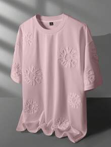 Manfinity EMRG Men's Floral Textured Crew Neck Short Sleeve T-Shirt - Baby Pink - View 2