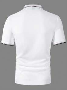 Calvornis 男士短袖 Polo 衫，黑白配色，夏季休閒辦公高爾夫球衫，學院風圖案，老錢風，適合戶外旅行、郵輪、遊艇 - 白色 - 查看 2