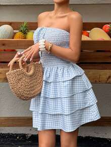 Sunnyshic 2026 Spring/Summer New Arrival Sweet Bow Tie Sexy Cold-Shoulder Tube Dress - Multicolor - View 7