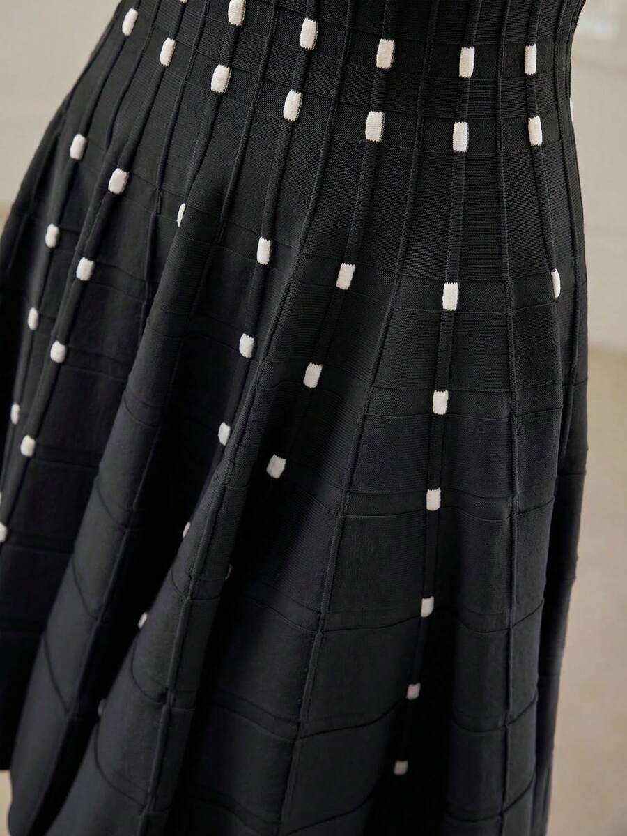 MOTF PREMIUM 女士优雅约会短袖针织迷你连衣裙，春夏款 - 黑與白 - 查看 2