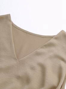 Franclia Blusa elegante y de moda con escote en V y ajuste ceñido - Caqui - Ver 6