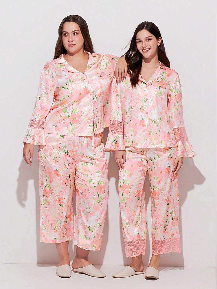 Plus Size Pink Floral Pajama Set