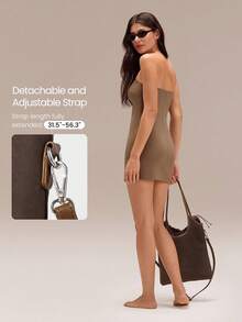 GLOWMODE Medium 8L Glowette Faux Leather Detachable Shoulder Strap Zipper Compartment Slip Pocket Drawstring Closure Crossbody Tote Bag Outdoor Daily Casual - Brown - View 5