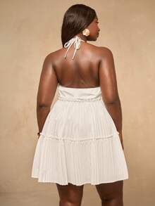 SHEIN BAE Große Größen Weißes ärmelloses Mini-Kleid mit Halsbindung - Weiss - Übersicht 2