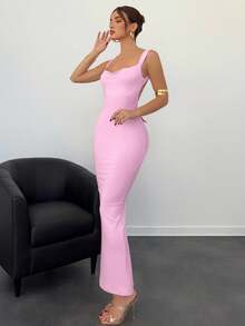 Aloruh 1 件粉色女士连衣裙，带露背蝴蝶结装饰，秋季女士连衣裙，圣诞派对礼服，除夕感恩节假期长款商务休闲优雅新年服装拍摄连衣裙，女士夏季连衣裙，女士柔和色调连衣裙 - 粉色 - 查看 4