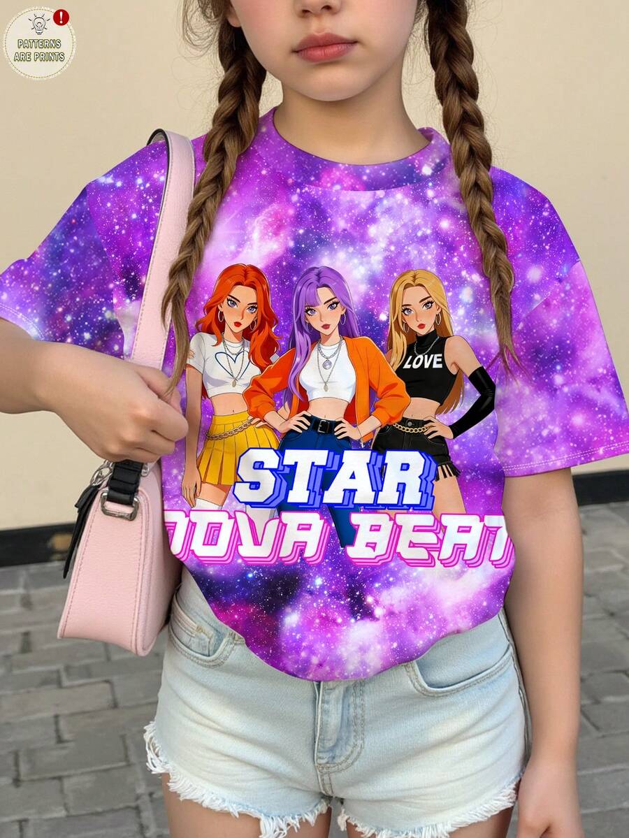 قميص تي شيرت أنثوي قصير الأكمام بطبعات حرف وكوكب ملون لمجموعة الفتيات K-POP، مناسب للعطلات والحفلات والارتداء اليومي والحفلات الموسيقية، تصميم بسيط وعصري للفتيات في الصيف - متعدد الألوان - مشاهدة 1