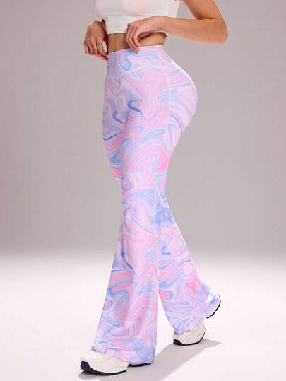 Sovereign Charm Women's High Waist Flare Leg Tie-Dye Print Sports Pants