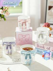 1PC Ceramic Cup With Bow Handle, Pink Bow Coffee Mug, Perfect For Friends' Gifts, Girlfriend Presents, Back-To-School Season, Christmas, Birthday, Valentine's Day, Water Cup, Or Couple's Cup - Multicolor - View 1