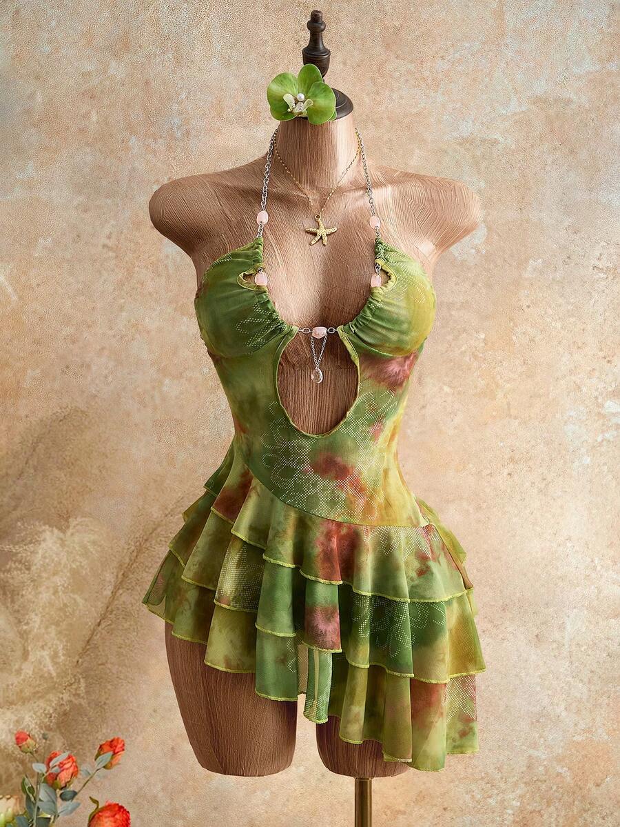 Mistrie Women's Green Floral Dress Halter Dress Ocean Chain,Beach Dress Festival Dresses Graduation Dress Wedding Guest Dress Women Resort Wear Women Vacation Dress Hawaiian Outfit For Women,Colorful Deep V Neck Hollow Out Ruffle Dress Asymmetric Hem Sun Dresses For Women,Sexy Outfits For Women,Holiday Outfits,Country Concert Outfit,Party Dress,Spring/Summer Luxury Dresses For Women,Elegant Dress For Women,Summer Outfits For Women Dresses Easter Dress,New Collection Dress,Date - Green - View 1