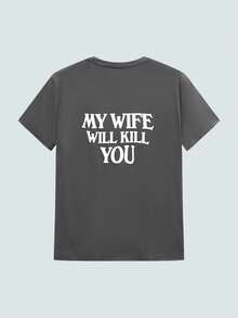 Modcrash Men's Casual Street Slogan Print Short Sleeve T-Shirt, Summer - Grey - View 1