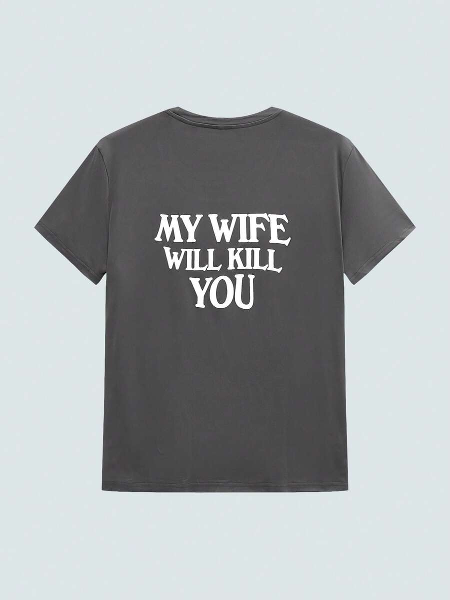 Modcrash Men's Casual Street Slogan Print Short Sleeve T-Shirt, Summer - Grey - View 1