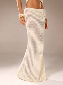 Avantive Đầm du lịch nữ móc len họa tiết sao biển và đuôi cá, khoét rỗng, thích hợp mặc đi nghỉ mát. - trắng - Xem 6