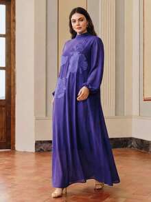 Anewsta Plus Size Women Long Dress Middle East Style Embroidered Robe, Mother's Day Gift Fall - Purple - View 1