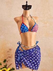 Swim Vcay Bộ bikini gợi cảm buộc dây cổ in hình cờ Mỹ dành cho nữ mùa hè 2026, hàng mới về. Thích hợp cho đi học, nghỉ lễ, hẹn hò, tiệc trà chiều, phong cách miền Tây, du thuyền, bãi biển, đảo, du lịch đường bộ, mọi mùa, lễ hội âm nhạc, kỳ nghỉ Boho, kỳ nghỉ Bohemian, mùa thu thư giãn, phong cách Boho miền Tây, áo bikini thanh lịch dành cho nữ. - Nhiều màu - Xem 4