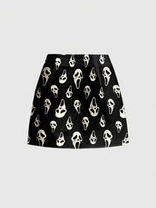 Chân váy ngắn xẻ cao họa tiết rừng rậm huyền bí kiểu Gothic dành cho nữ - màu đen - Xem 2