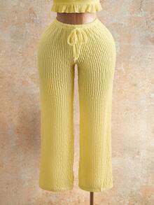 Mistrie 2026 Fashion Women's Pleated Summer Loose Pants, Drawstring Texture Loose Wide Leg Pants, Casual Wide Leg Knitted Pants, Beach Vacation Transparent Fabric Beach Pants, Music Festival Party - Light Yellow - View 8