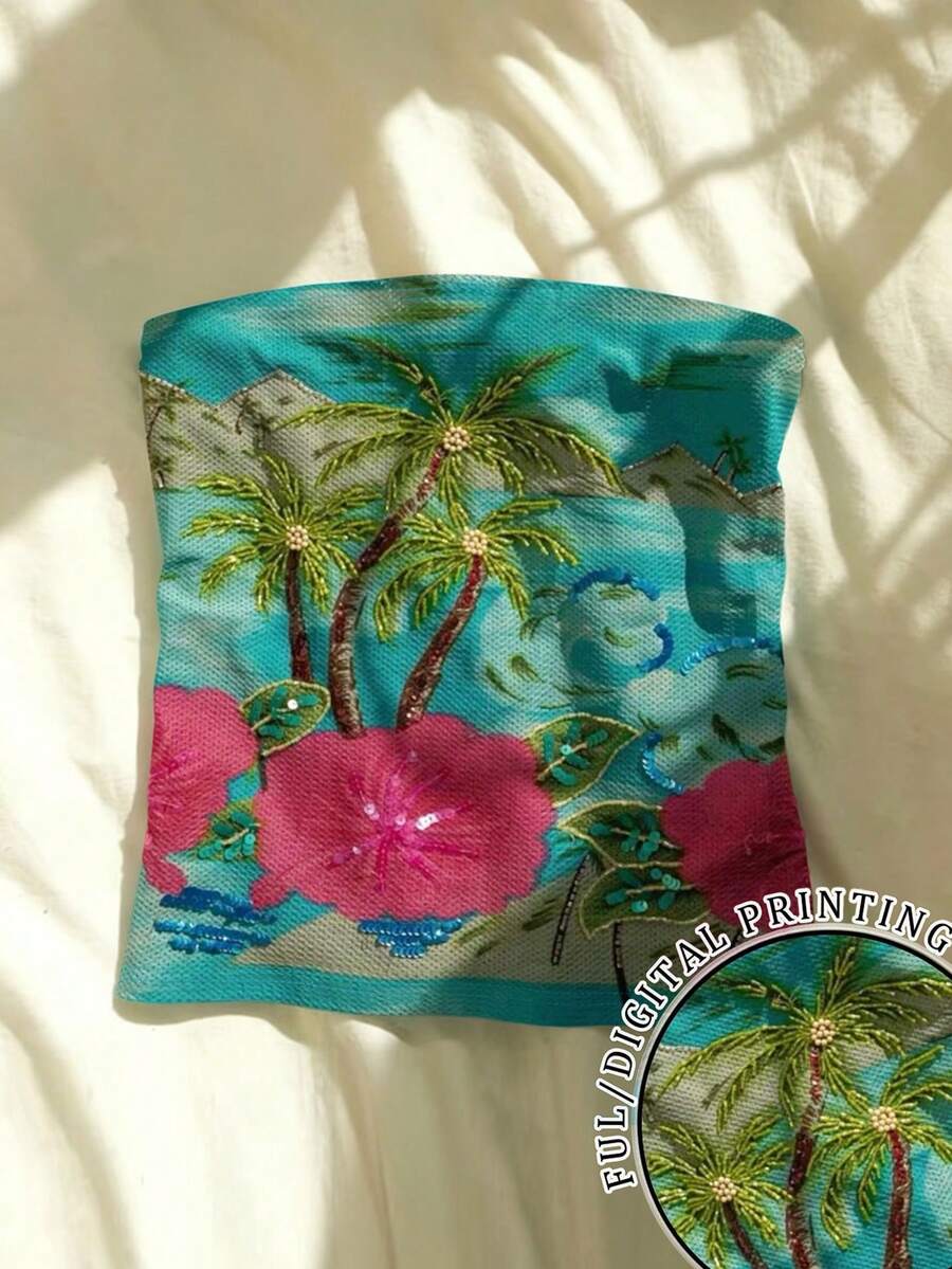 Glimmora Áo quây bó sát in hình cây dừa dành cho nữ, thích hợp cho kỳ nghỉ hè. - Nhiều màu - Xem 1