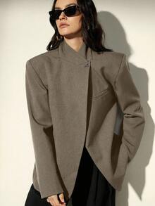 Aveloria Modichic 立领斜襟西装外套，打造高端商务造型 - 灰色 - 查看 4
