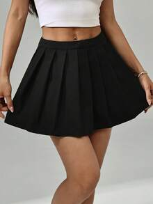 SHEIN PETITE Music Festival Sexy Club Style School Mini Pleated Skirt - Black - View 4