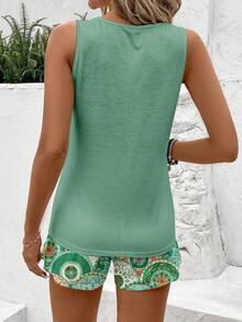 Sylviya Conjunto de 2 piezas de top de tirantes de cuello redondo y shorts casual para mujer, adecuado para el verano - Multicolor - Ver 2