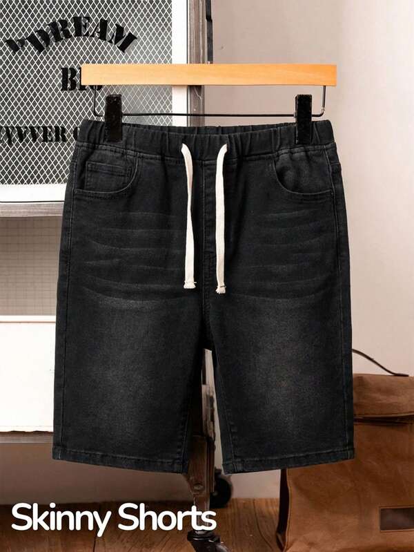 SHEIN Teens (Boys) Solid Color Minimalist Denim Shorts