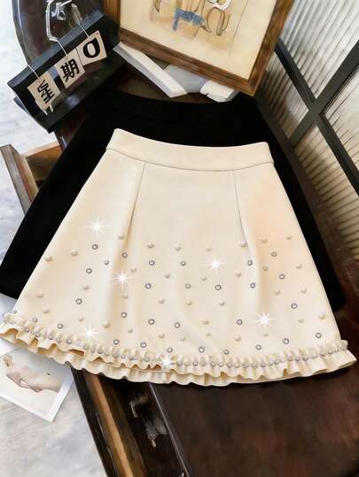 GlowEve 女士优雅串珠钻石荷叶边A字裙